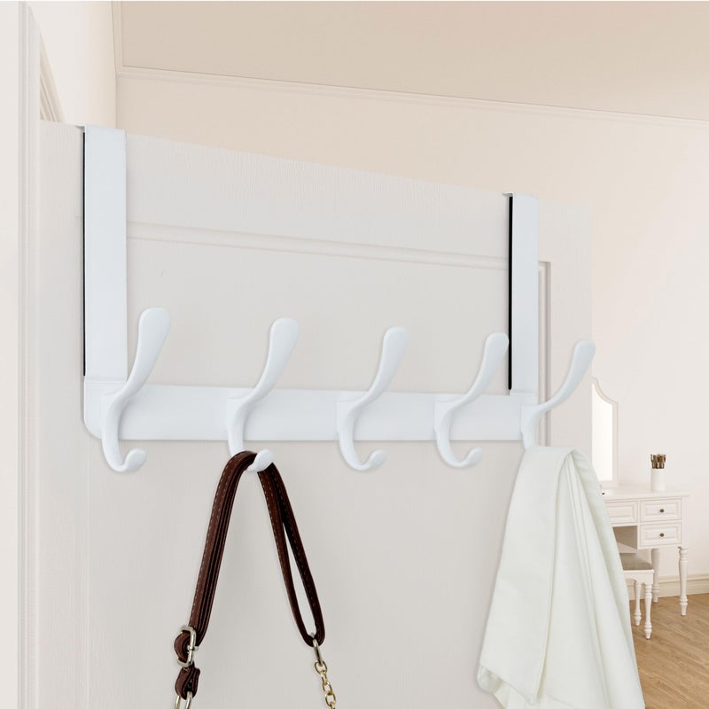 WEBI Over The Door Hook 5 Coat Hooks,Over The Door Towel Rack,Door Hanger Coat Rack Towel Hanger for Hanging Coats,Clothes,Back of Bathroom,White - Image 2